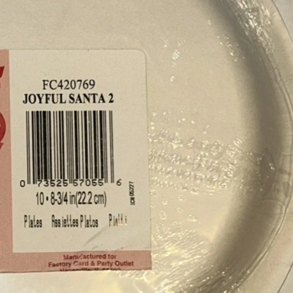 30 Christmas‎ paper plates joyful Santa 8 3/4 inch (Lot Of 3)